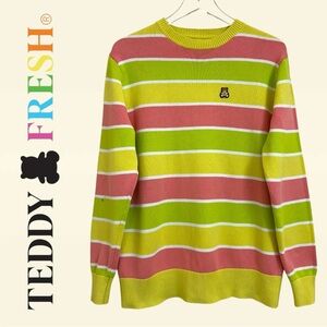 Teddy Fresh Stripe Knit Sweater w/ Flaws Unisex Size: Small Pink Yellow Green